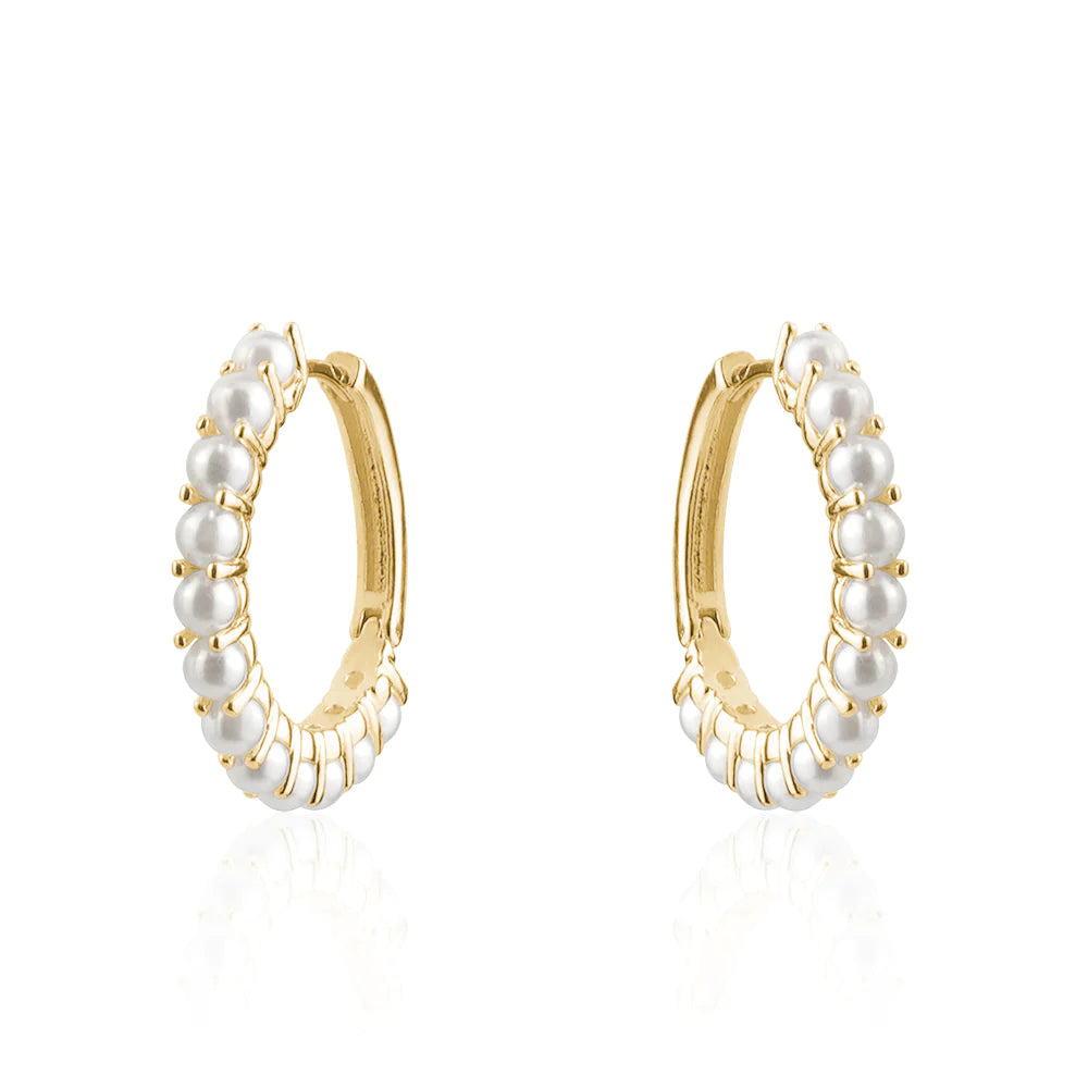 YELLOW GOLD PEARL HOOPS