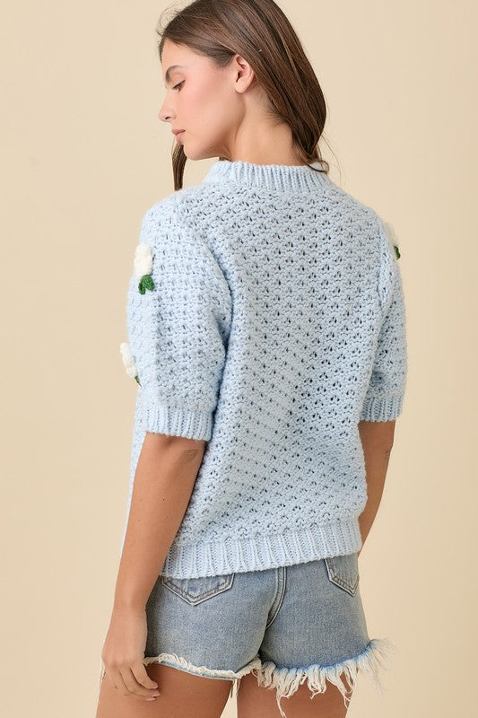 CLARE CROCHET KNIT TOP - LIGHT BLUE