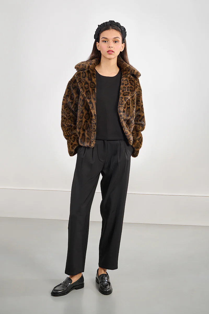 FAUX FUR WOVEN JACKET - LEOPARD