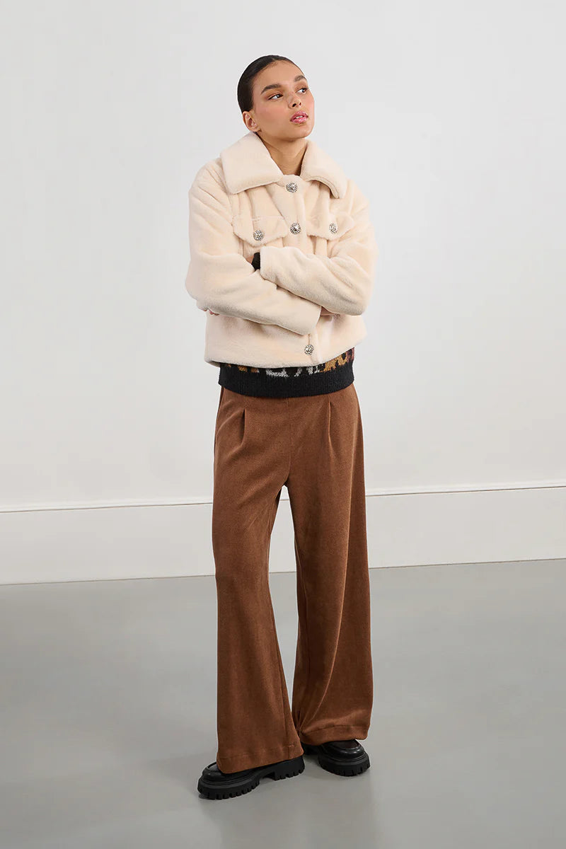 FAUX FUR WOVEN JACKET - BLANC