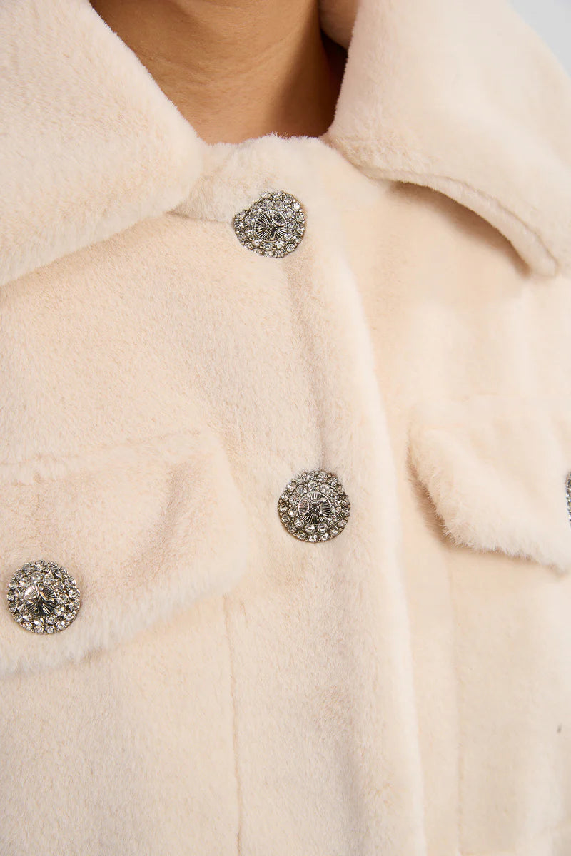 FAUX FUR WOVEN JACKET - BLANC