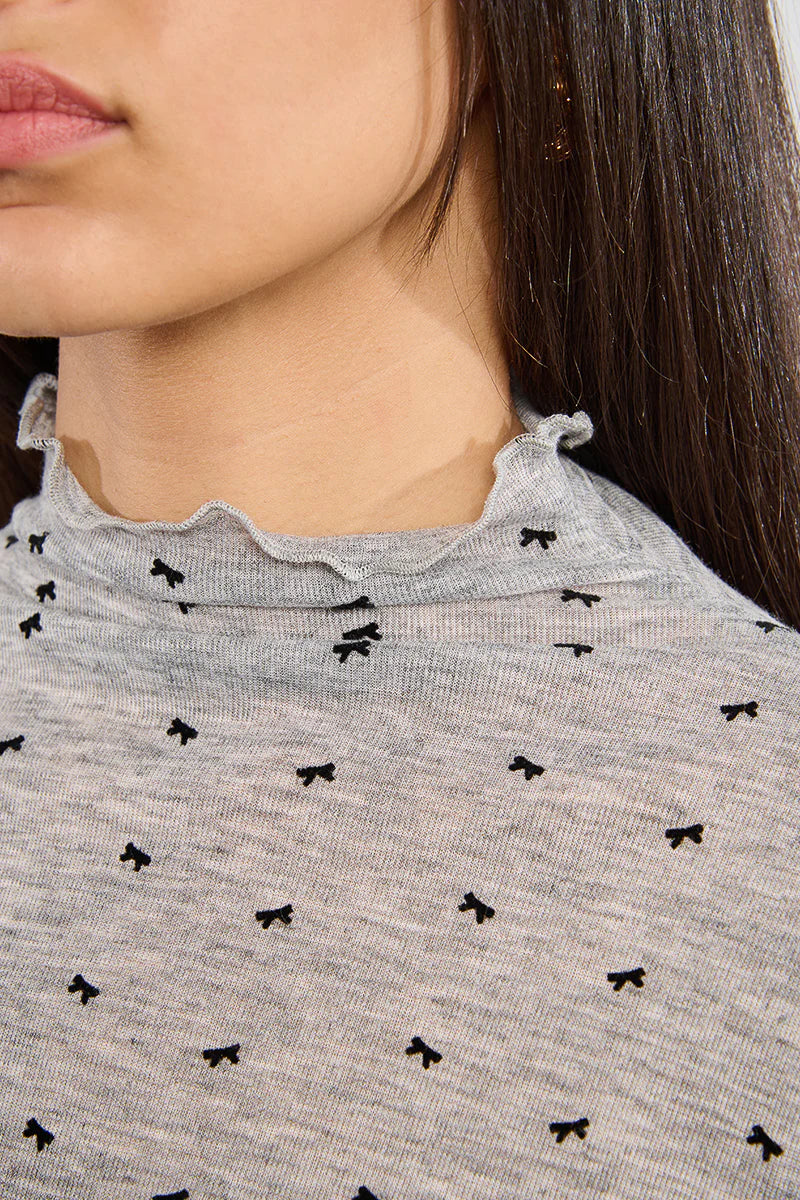 BOW PRINTED KNIT TOP