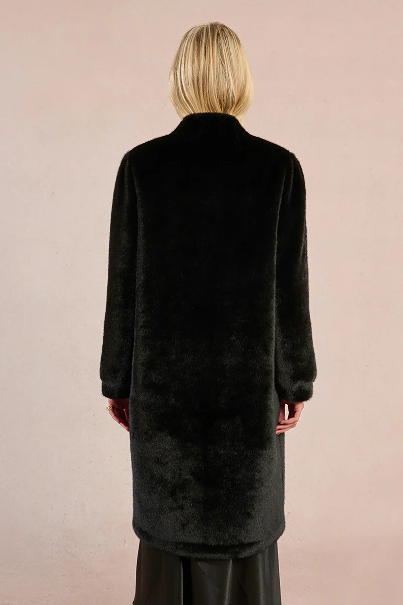 LONG FAUX FUR WOVEN JACKET - NOIR