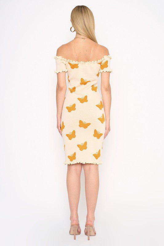 BUTTERFLY OFF SHOULDER DRESS