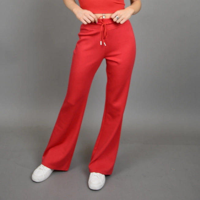 FLORINE KNIT FLARED PANT - CHERRY RED