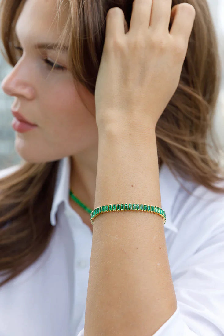 BAGUETTE SOFT TENNIS BRACELET - EMERALD