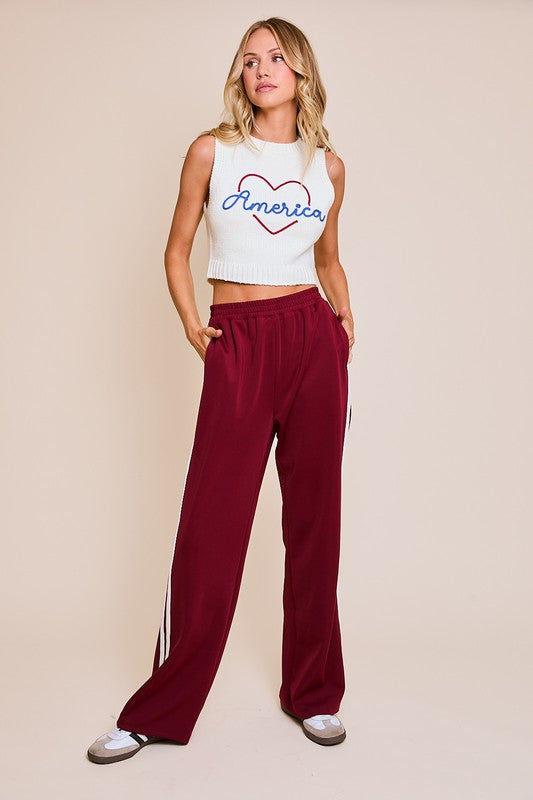 TRACY WIDE LEG TRACKPANT - BURGUNDY