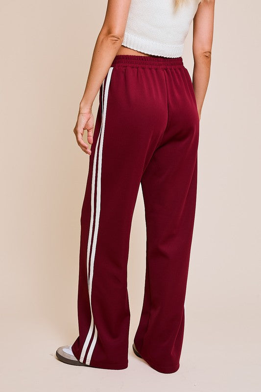 TRACY WIDE LEG TRACKPANT - BURGUNDY