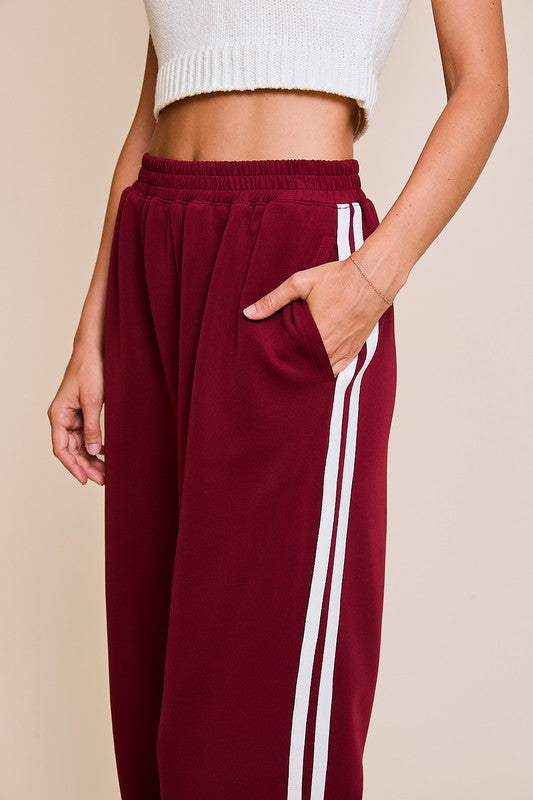 TRACY WIDE LEG TRACKPANT - BURGUNDY
