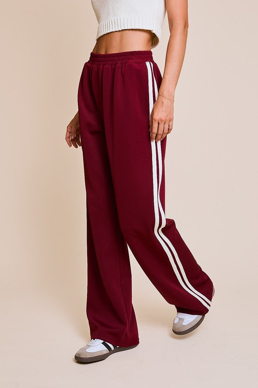 TRACY WIDE LEG TRACKPANT - BURGUNDY