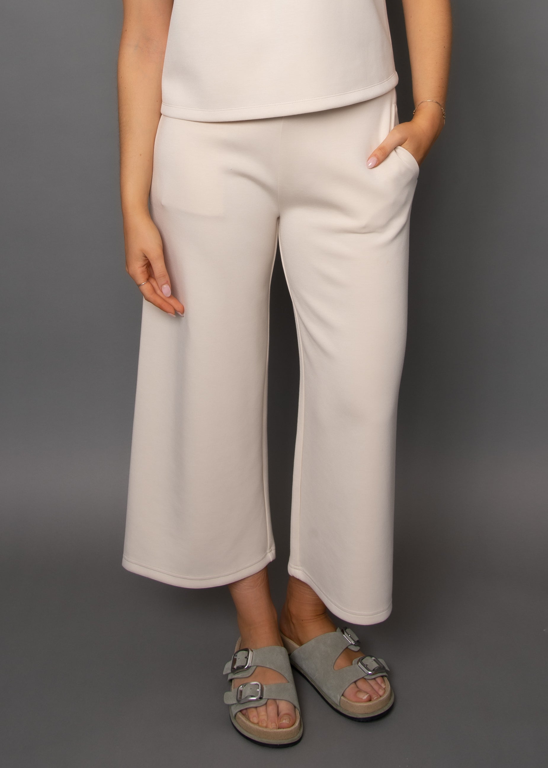 VICTORIA SOFT KNIT CROPPED PANT - CREAMERY