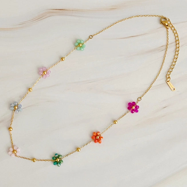 FLOWER FIELD BEADED NECKLACE (VARIOUS COLOURS)