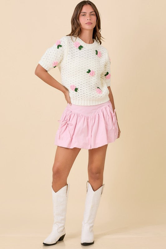 CLARE CROCHET KNIT TOP - IVORY