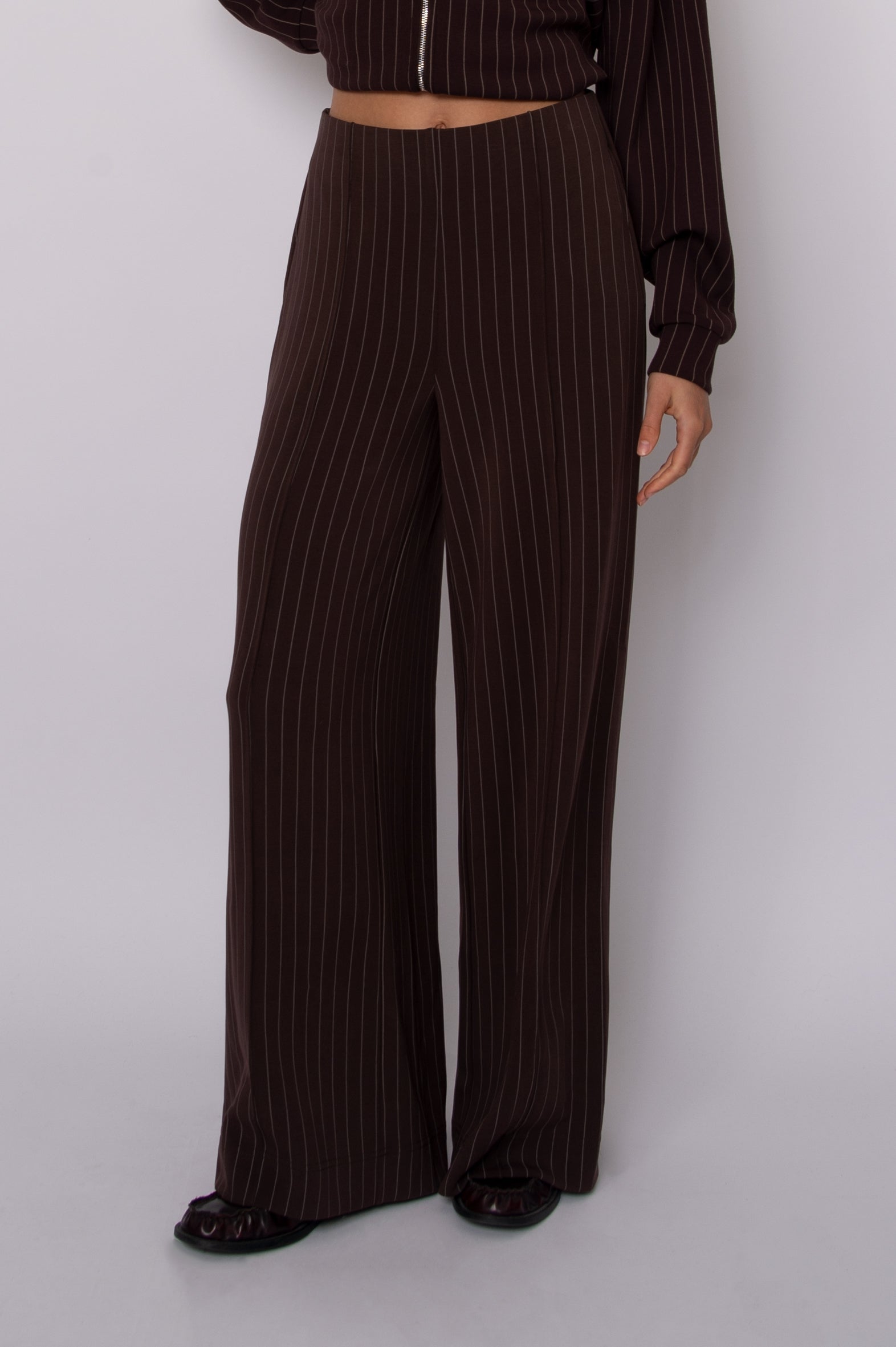 PHOEBE STRIPED SOFT KNIT PANT - BROWN