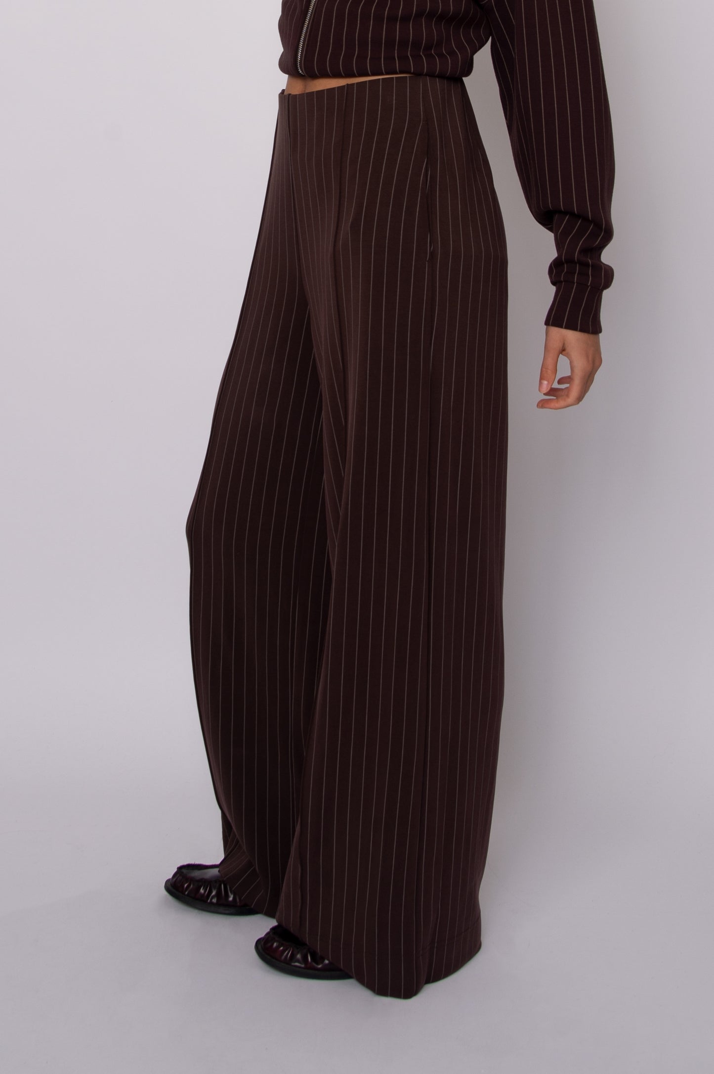 PHOEBE STRIPED SOFT KNIT PANT - BROWN
