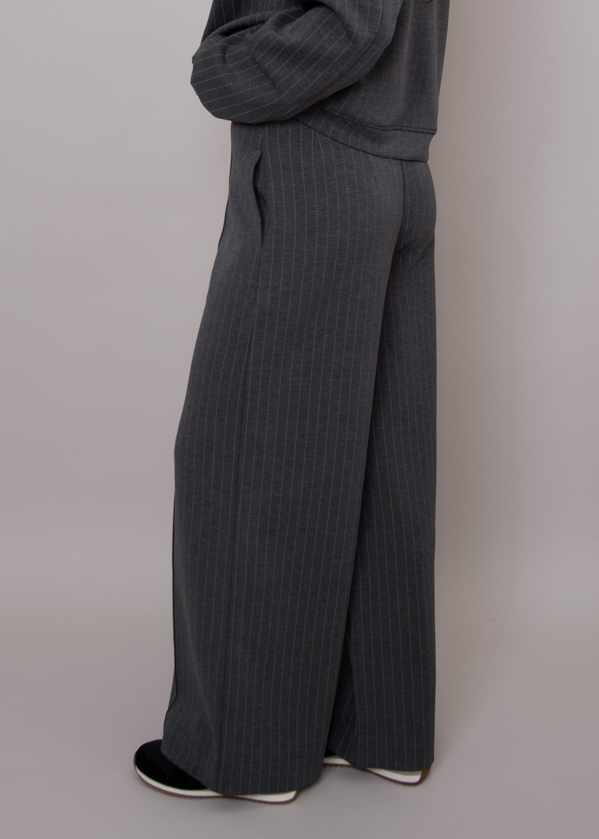 PHOEBE STRIPED SOFT KNIT PANT - CHARCOAL