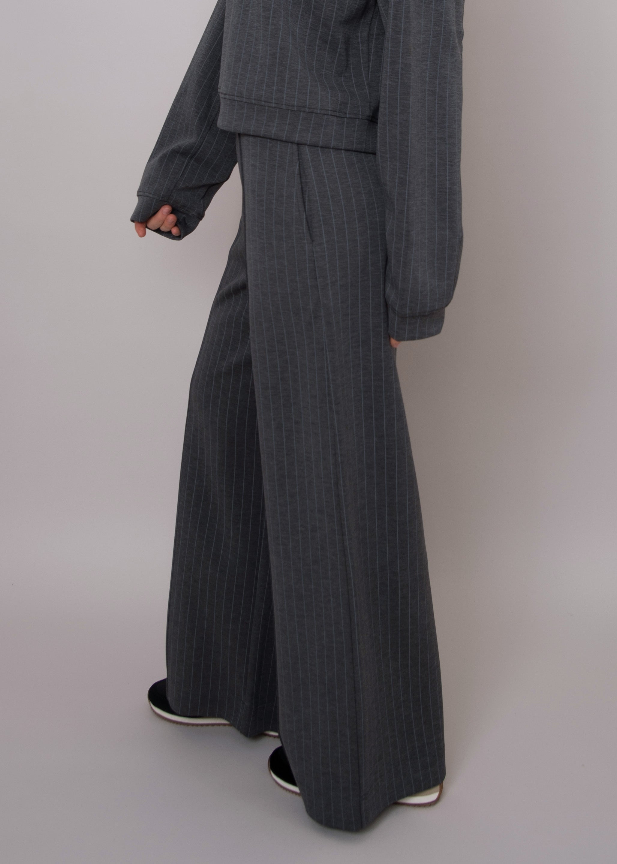 PHOEBE STRIPED SOFT KNIT PANT - CHARCOAL