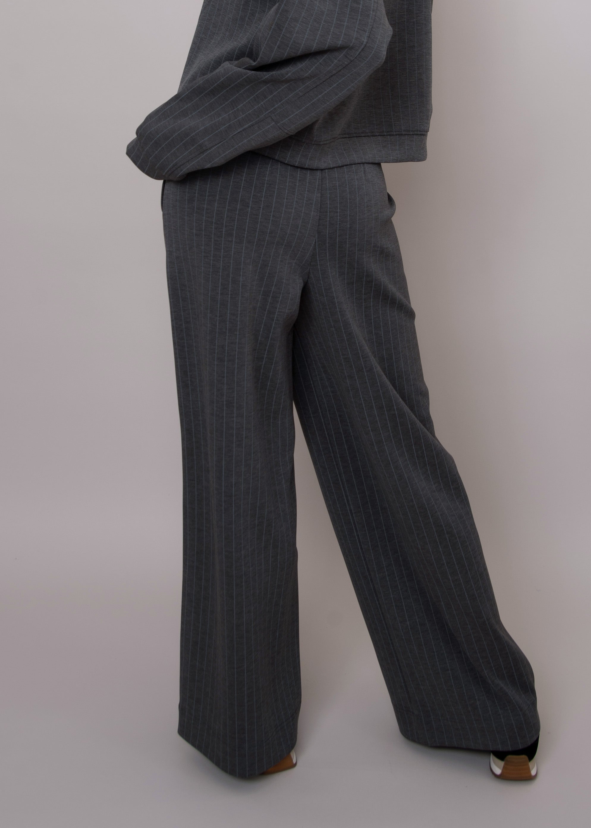 PHOEBE STRIPED SOFT KNIT PANT - CHARCOAL