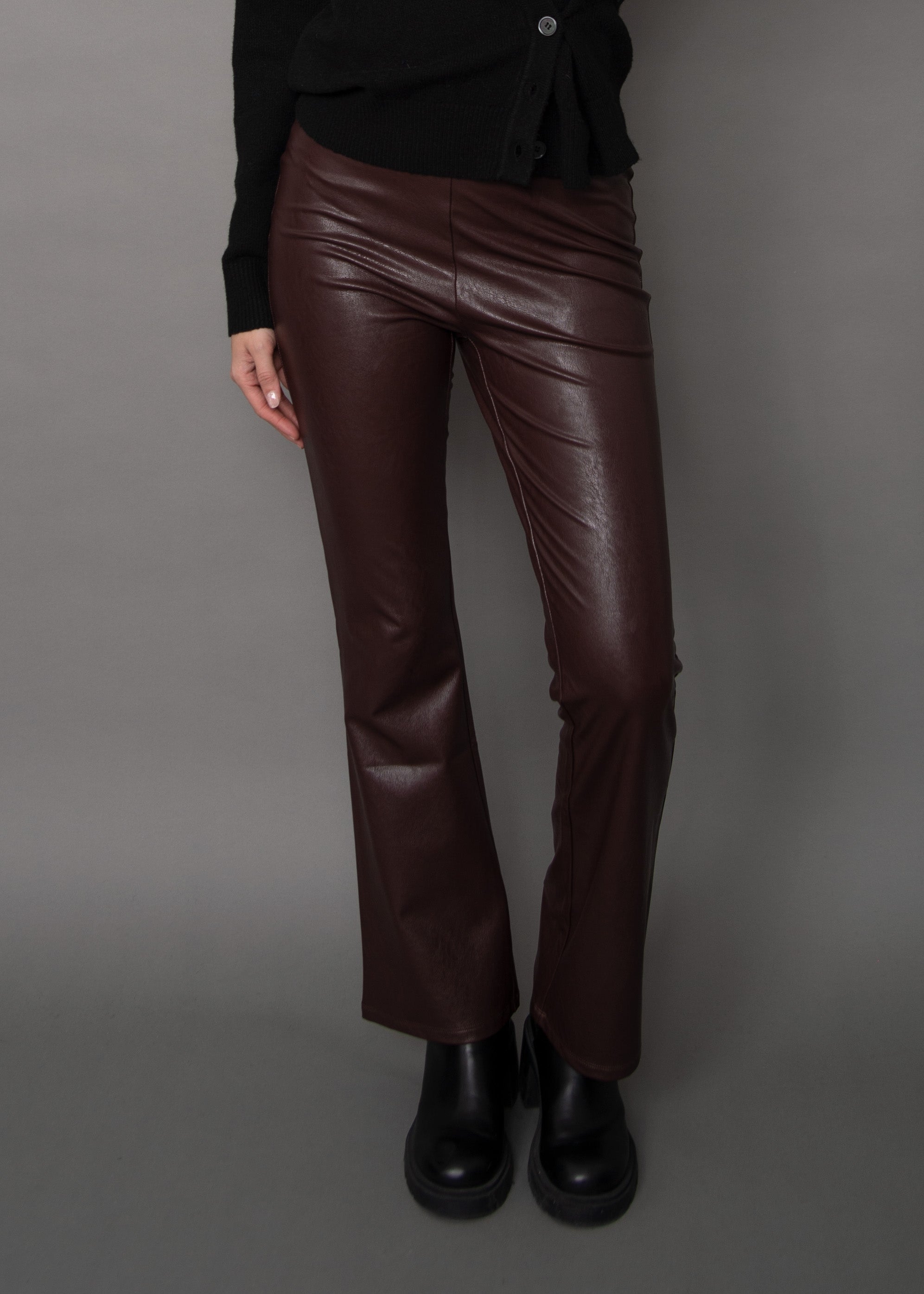 FABIANA STRETCH LEATHER FLARE PANT - BRUNETTE
