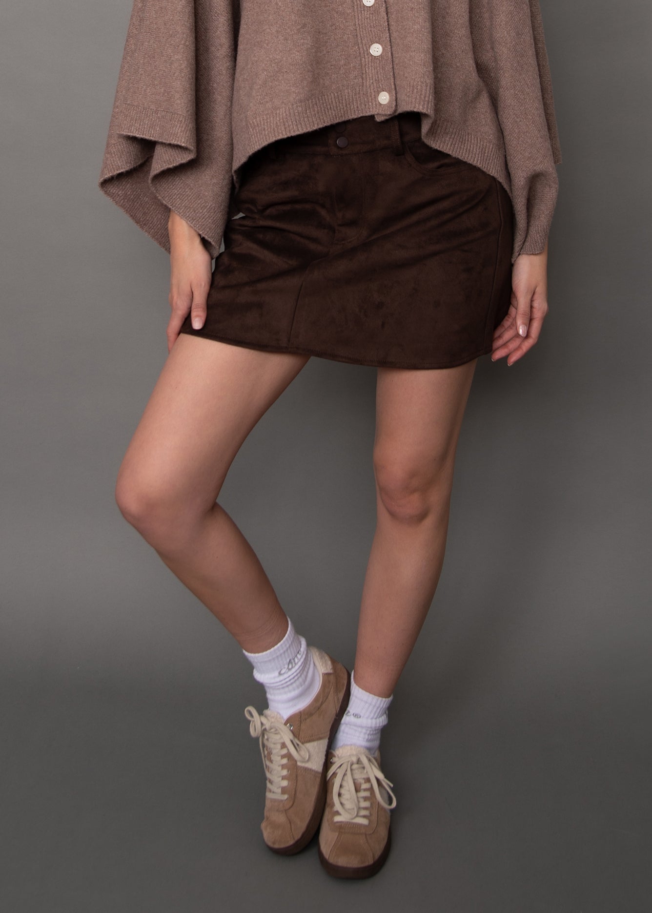 MISSY SUEDE SKIRT - DEEP BROWN