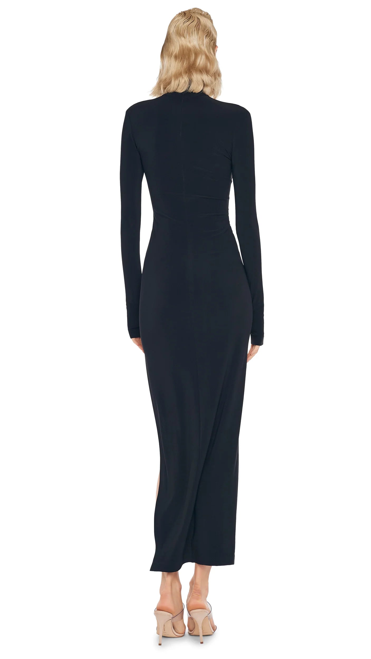 TURTLENECK SIDE SLIT GOWN - BLACK