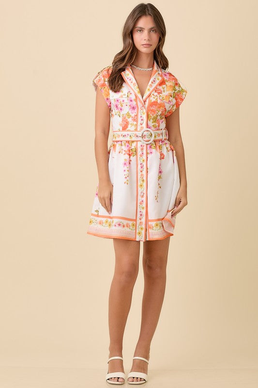 AMBRIA COLLARED MINI DRESS - ORANGE FLORAL