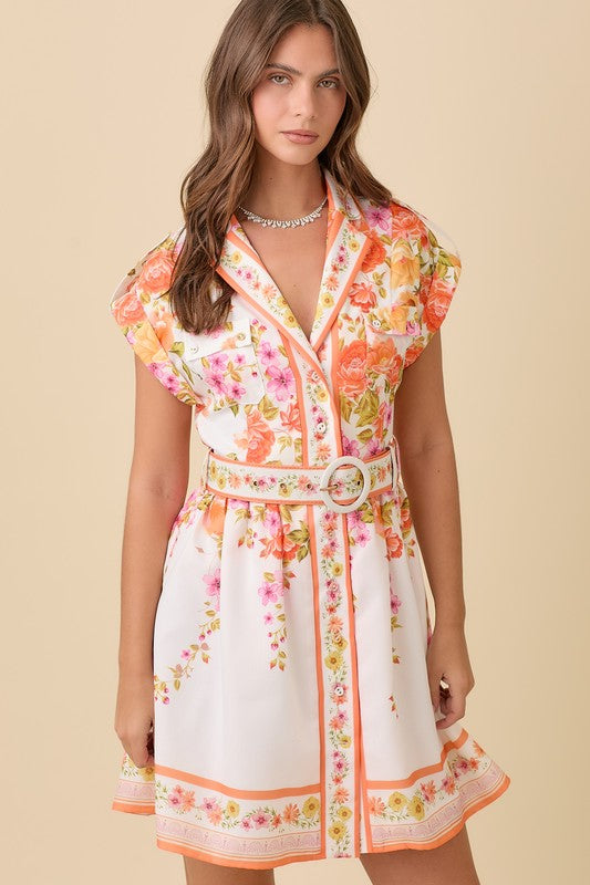 AMBRIA COLLARED MINI DRESS - ORANGE FLORAL
