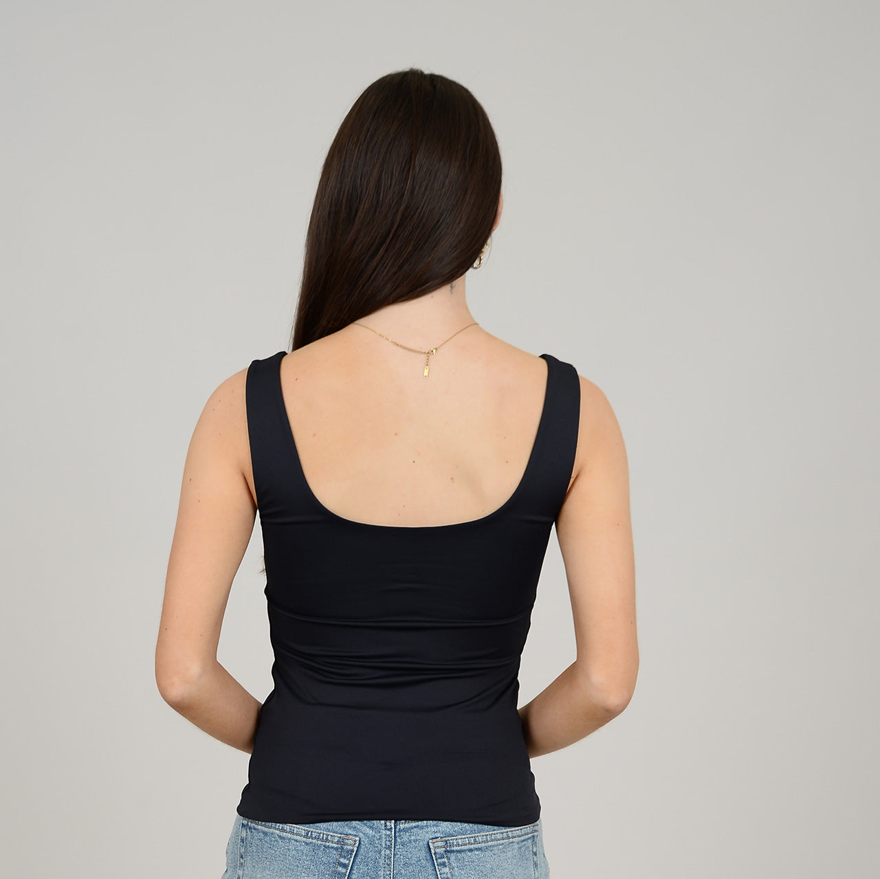 TANITH DOUBLE UNECK TANK TOP - BLACK (SECOND SKIN)