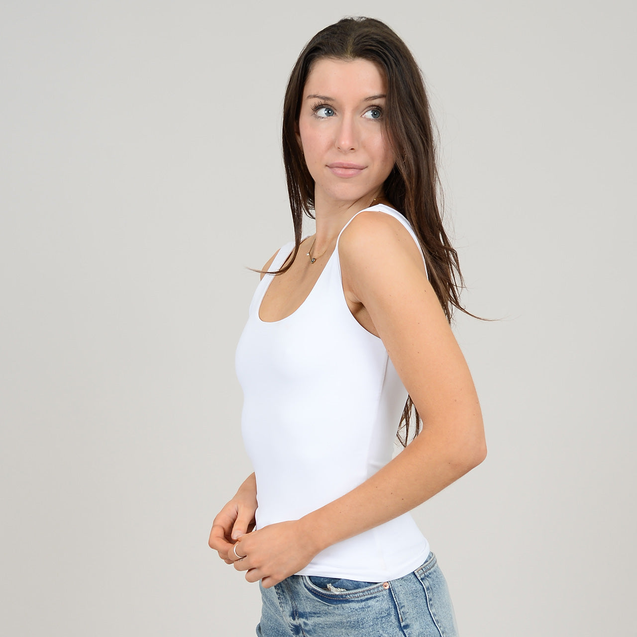 TANITH DOUBLE UNECK TANK TOP - WHITE (SECOND SKIN)