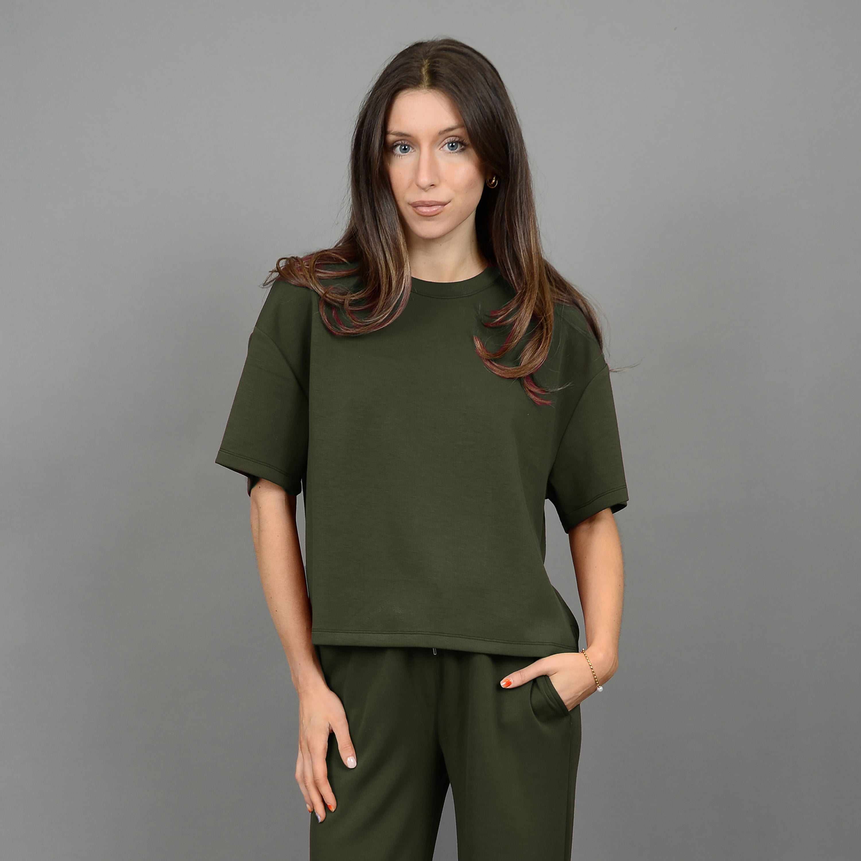 TESS KNIT TEE - OLIVE NIGHT