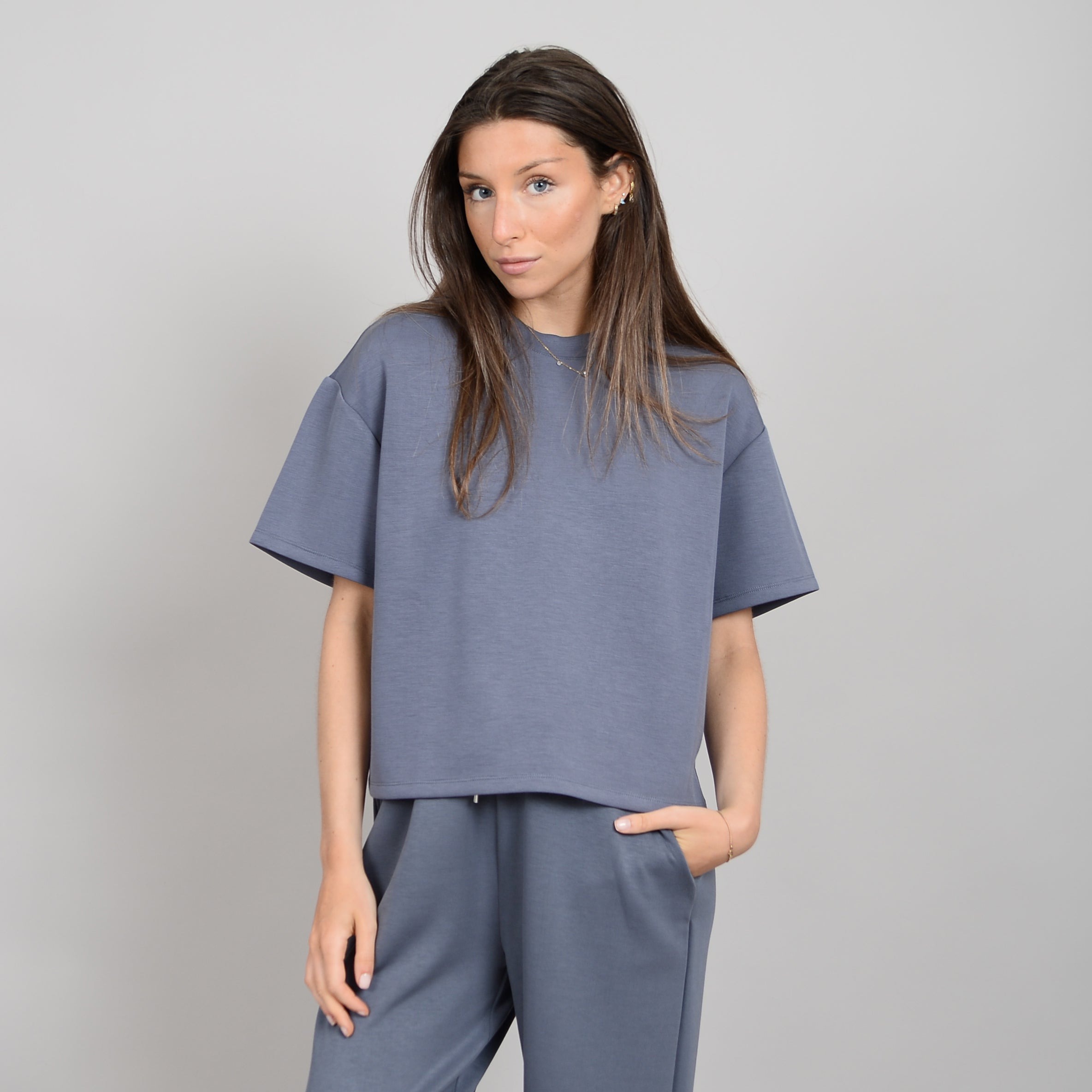TESS KNIT TEE - STEEL