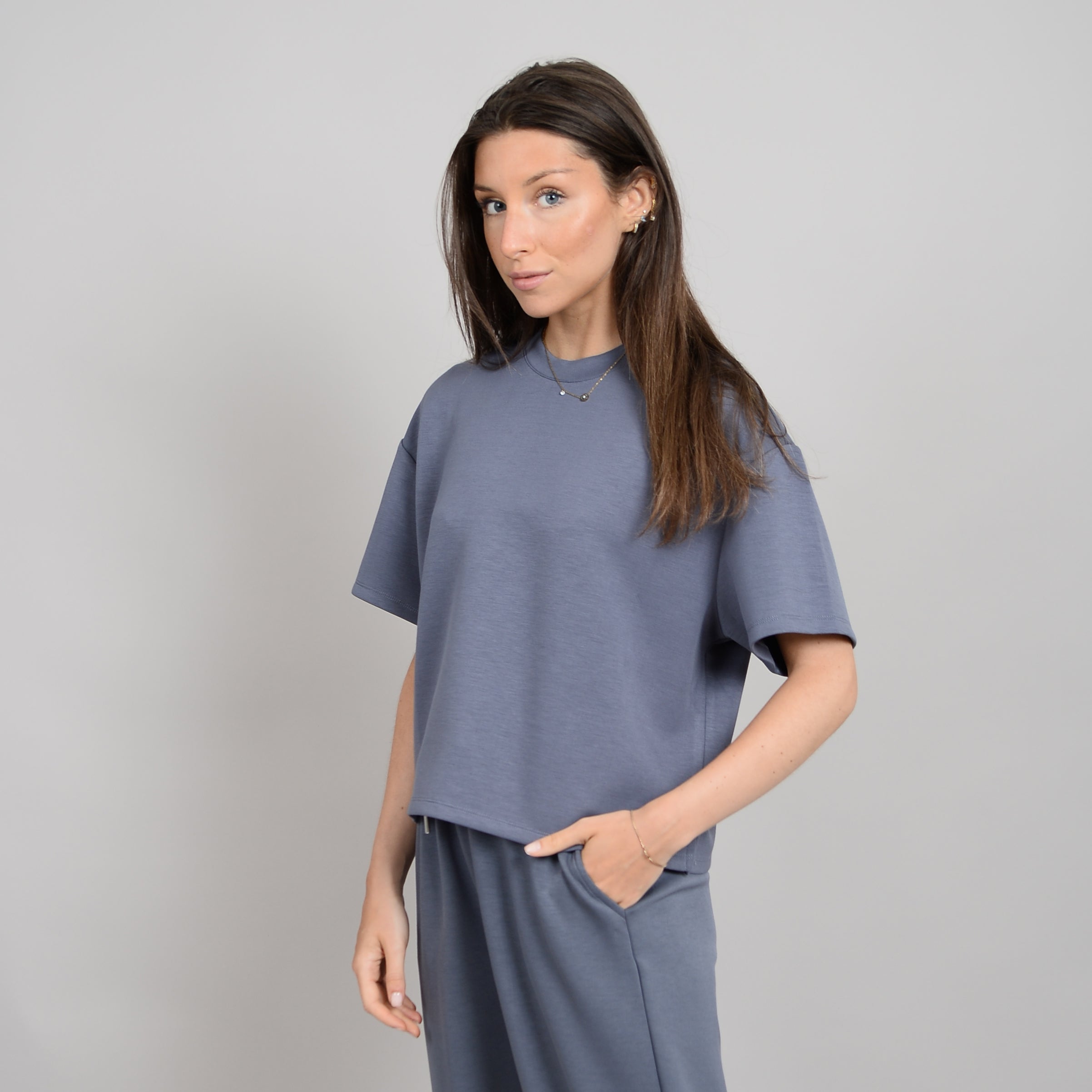 TESS KNIT TEE - STEEL