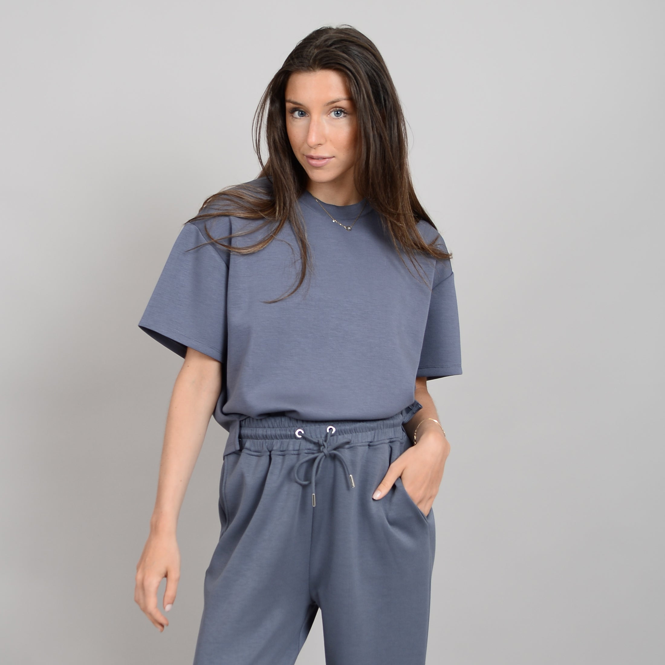 TESS KNIT TEE - STEEL
