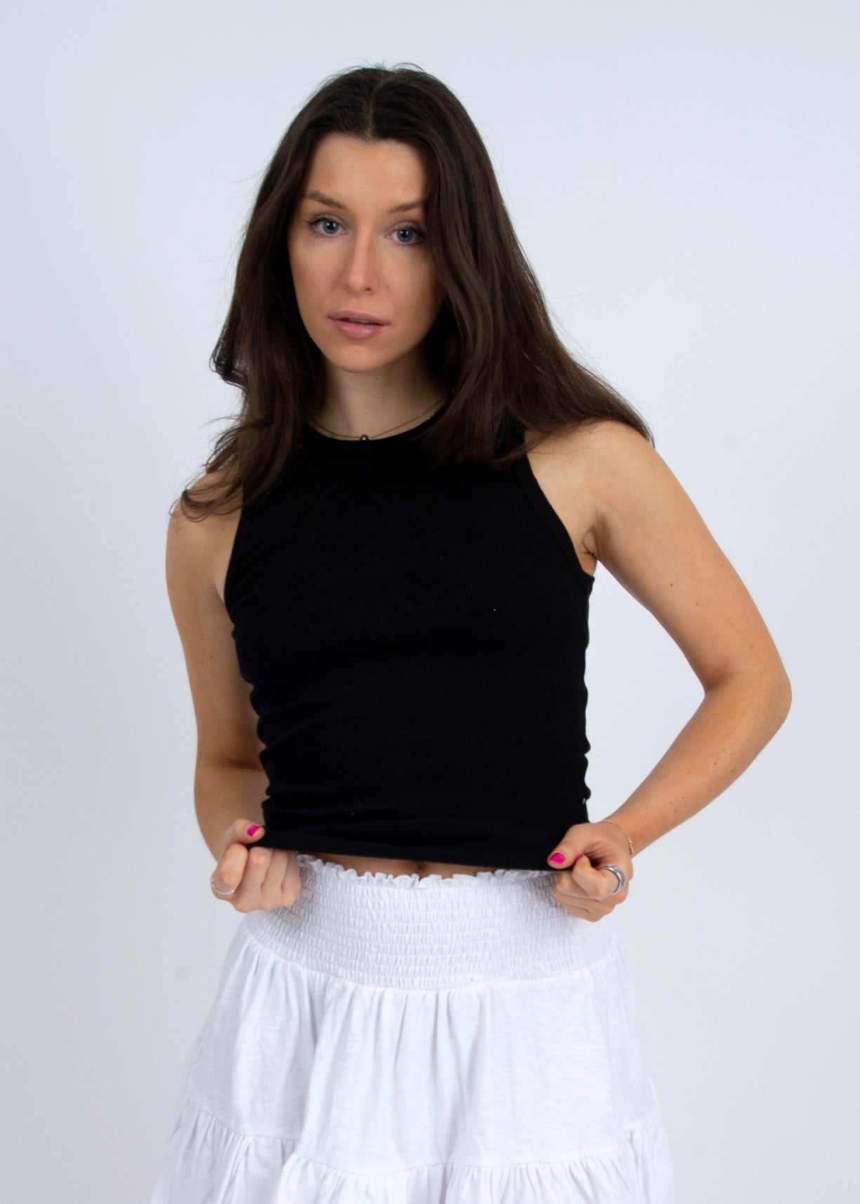 MARIA CREW NECK MUSCLE TANK - BLACK