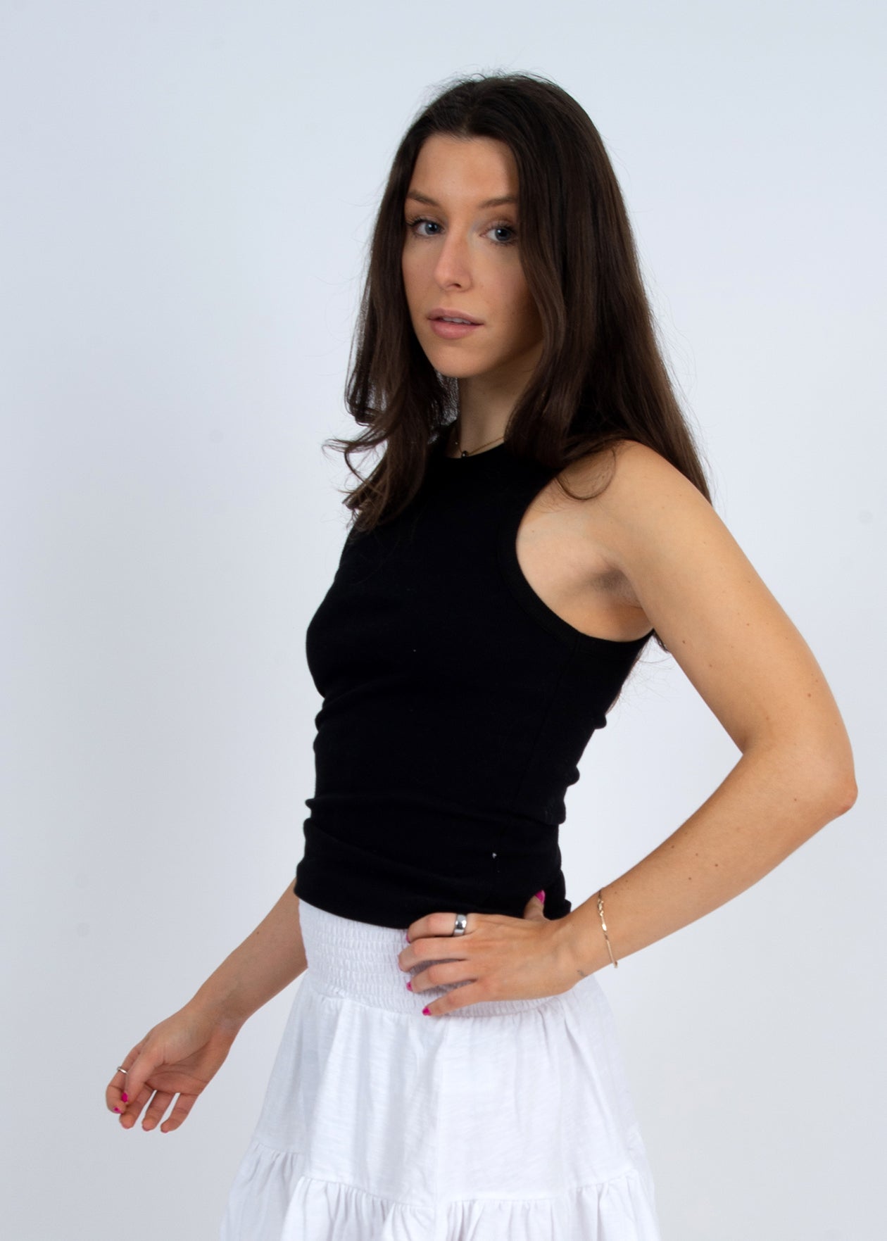 MARIA CREW NECK MUSCLE TANK - BLACK