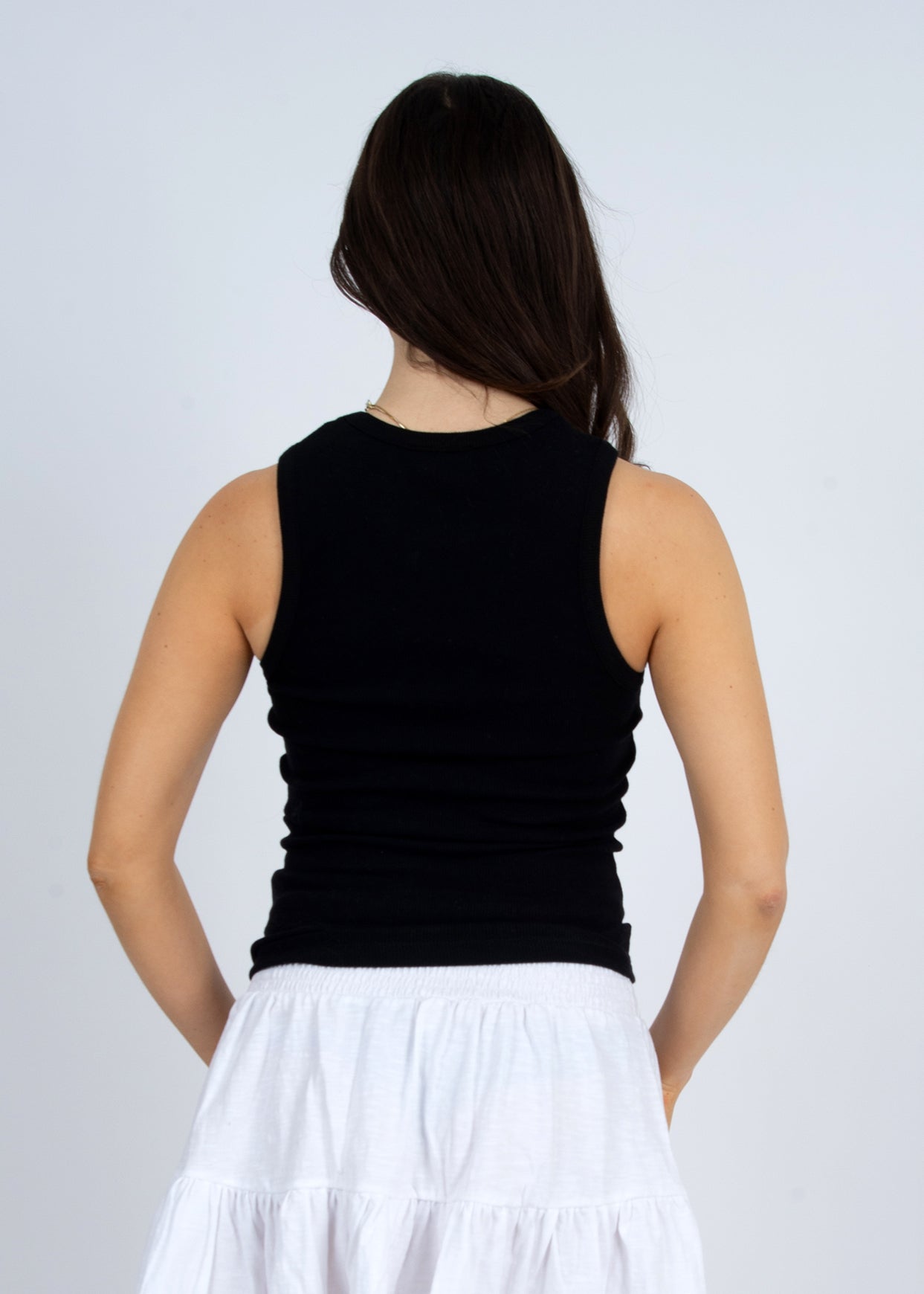 MARIA CREW NECK MUSCLE TANK - BLACK
