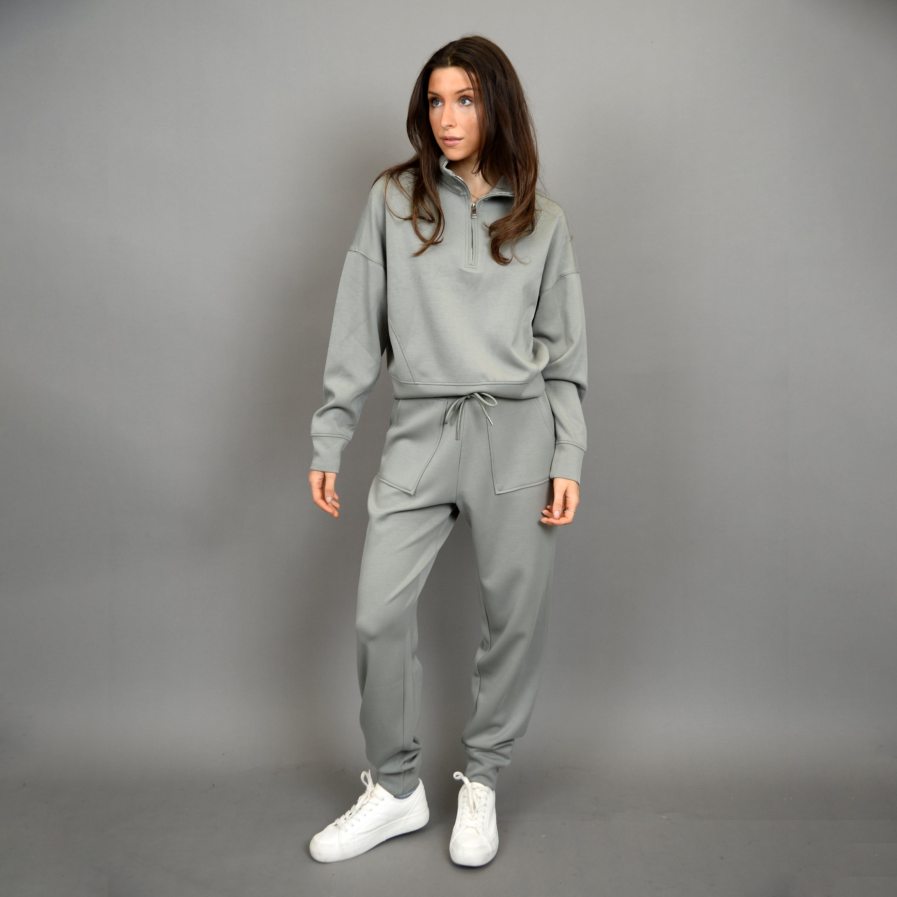MARILYN HALF ZIP SWEATER - SAGE