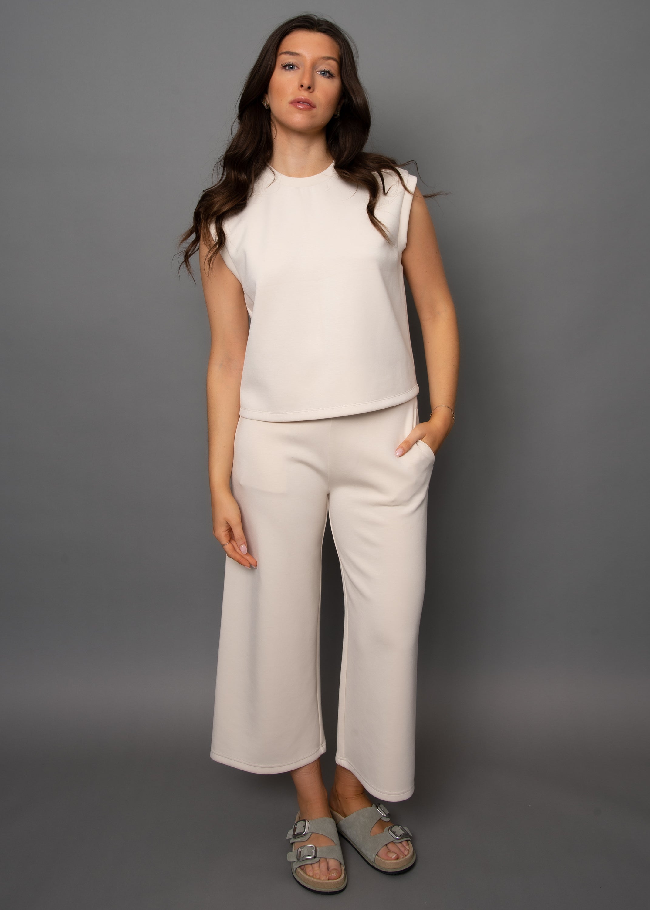 VICTORIA SOFT KNIT CROPPED PANT - CREAMERY