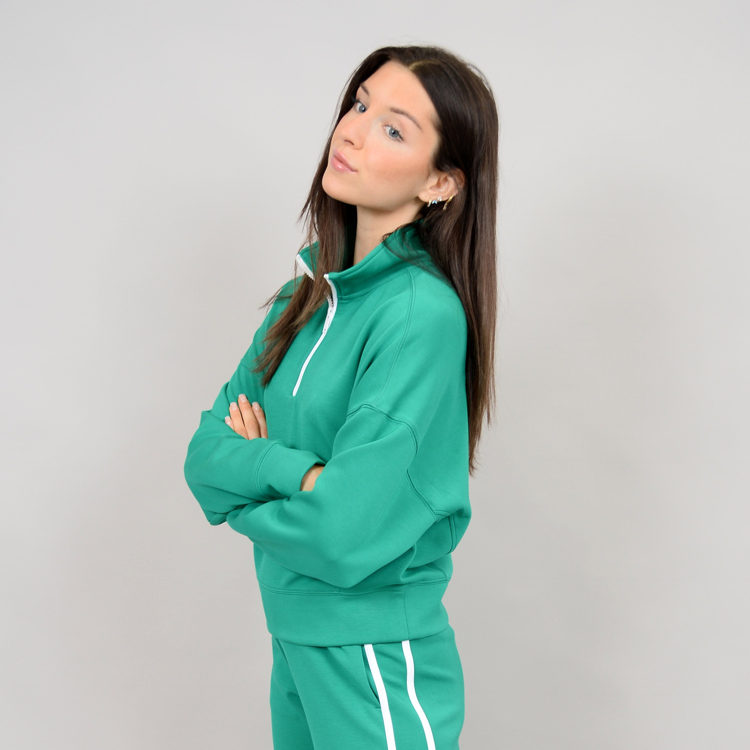 MAILYN SOFT KNIT ZIP UP - CREME DE MENTHE