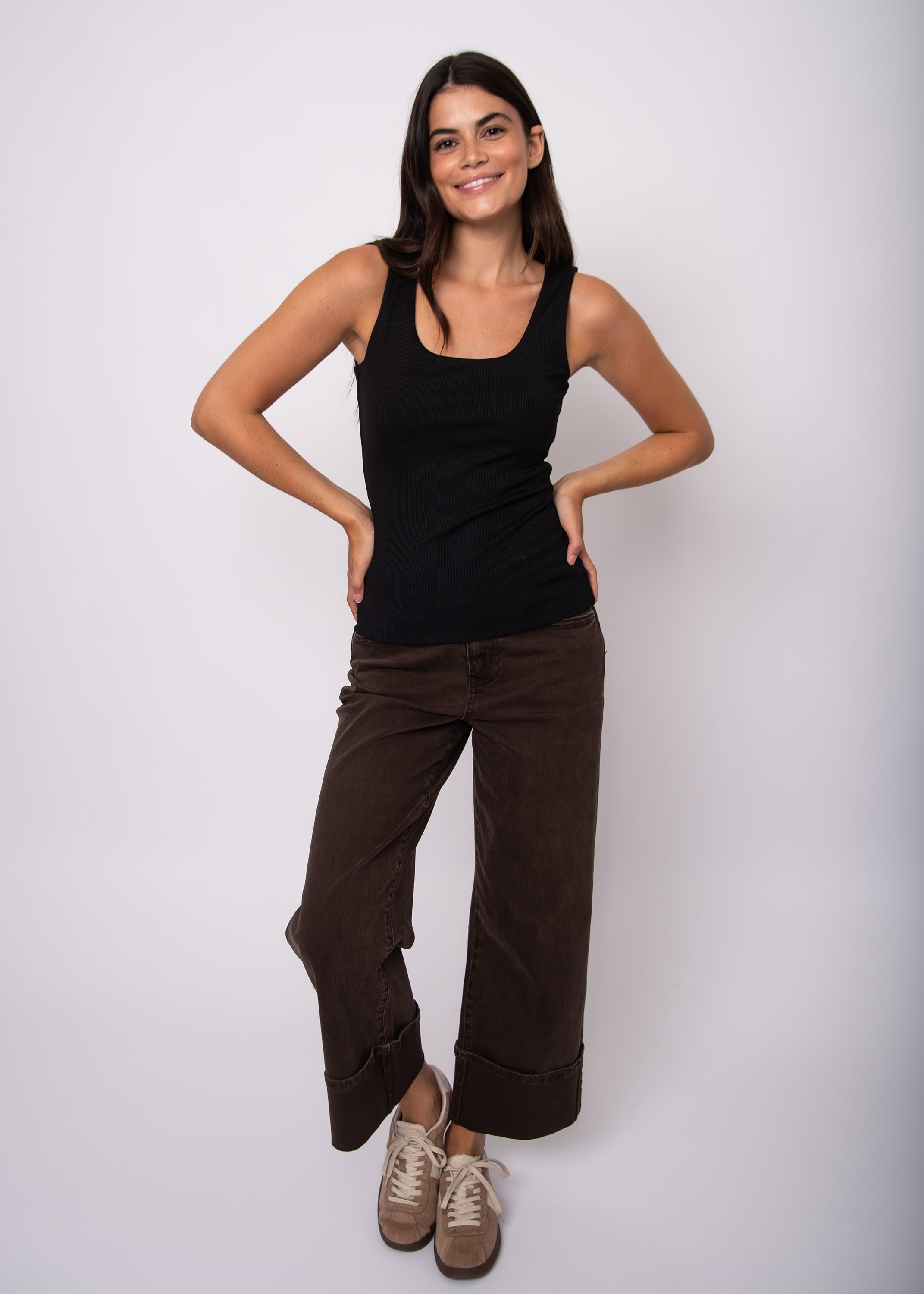 TANITH RIB TANK TOP - BLACK
