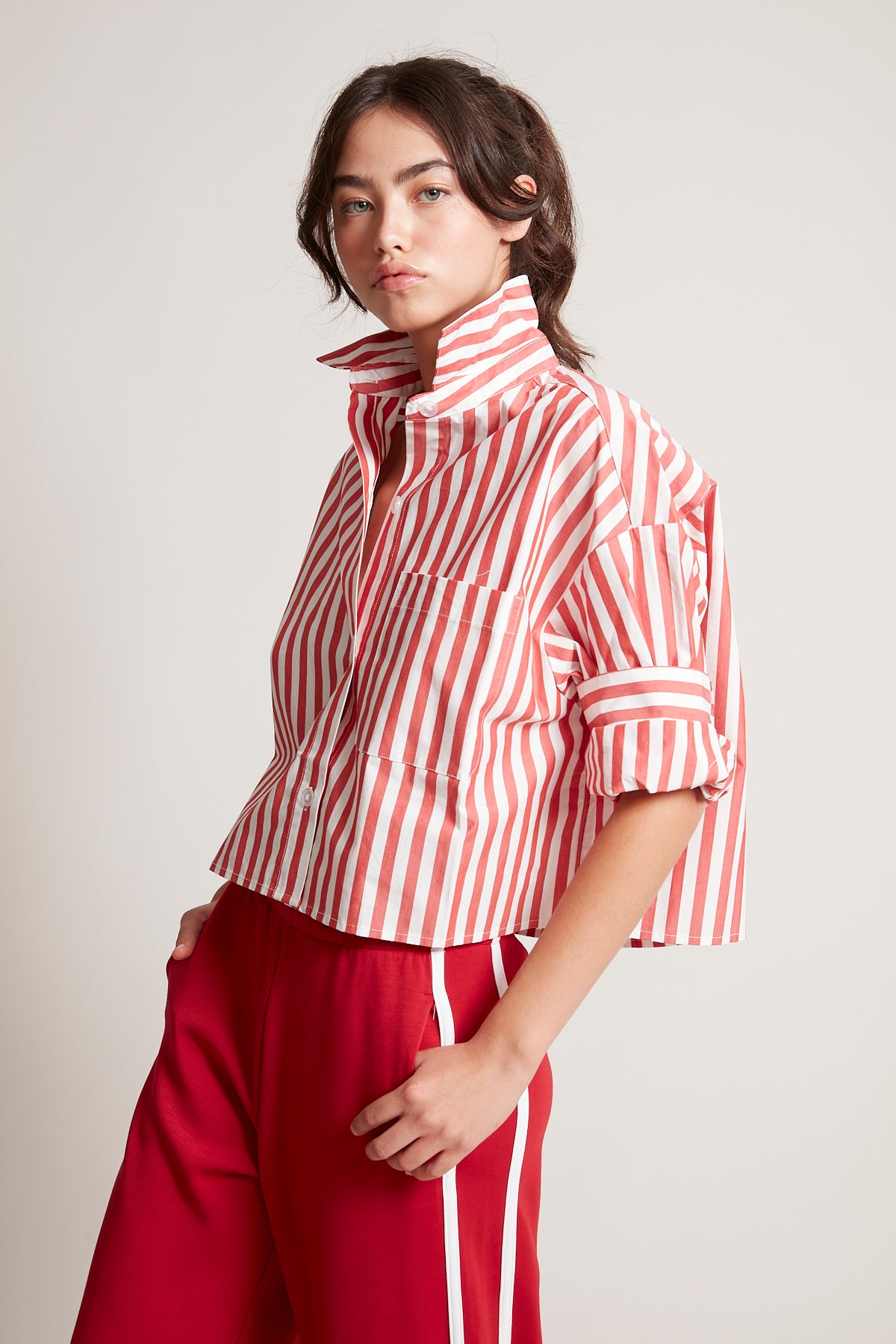 KERWIN CROPPED SHIRT - SUMMER RED
