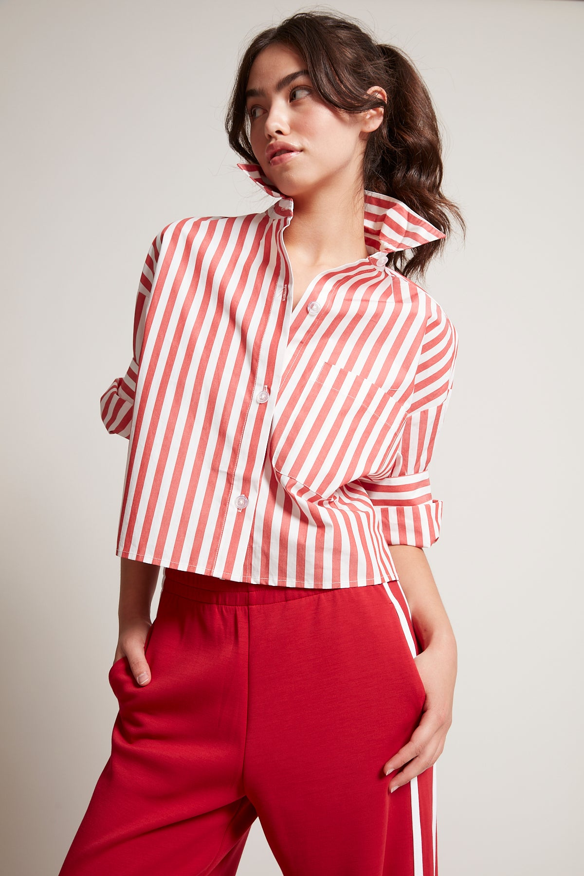 KERWIN CROPPED SHIRT - SUMMER RED