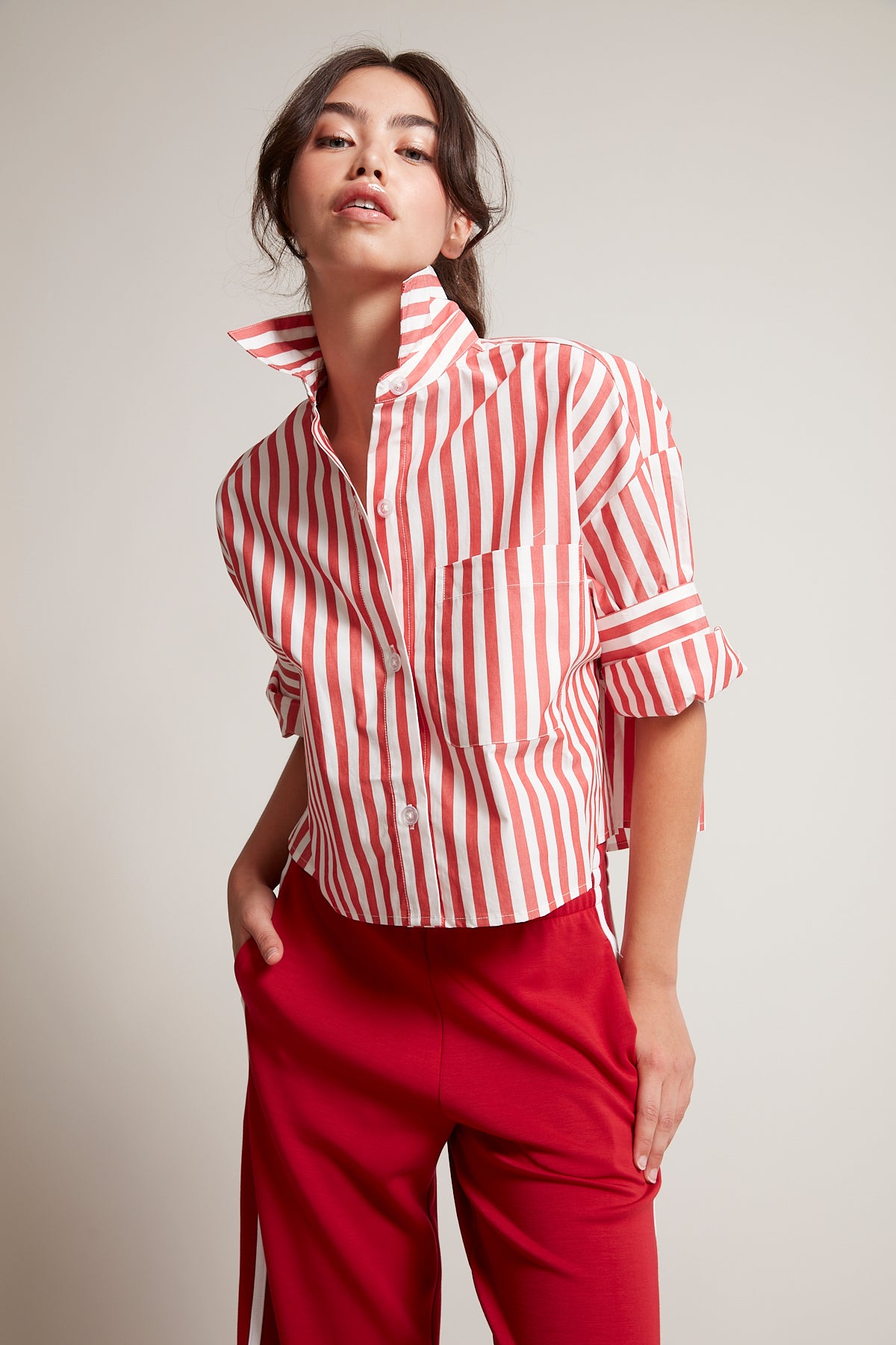 KERWIN CROPPED SHIRT - SUMMER RED