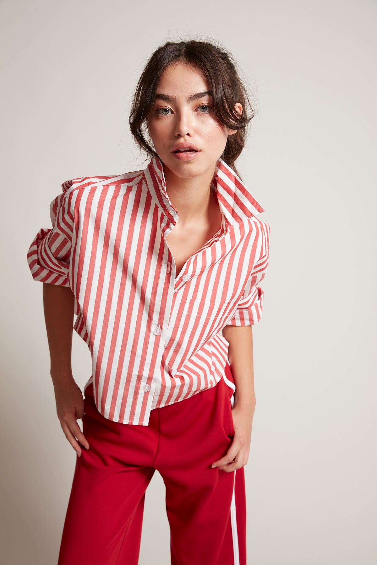 KERWIN CROPPED SHIRT - SUMMER RED