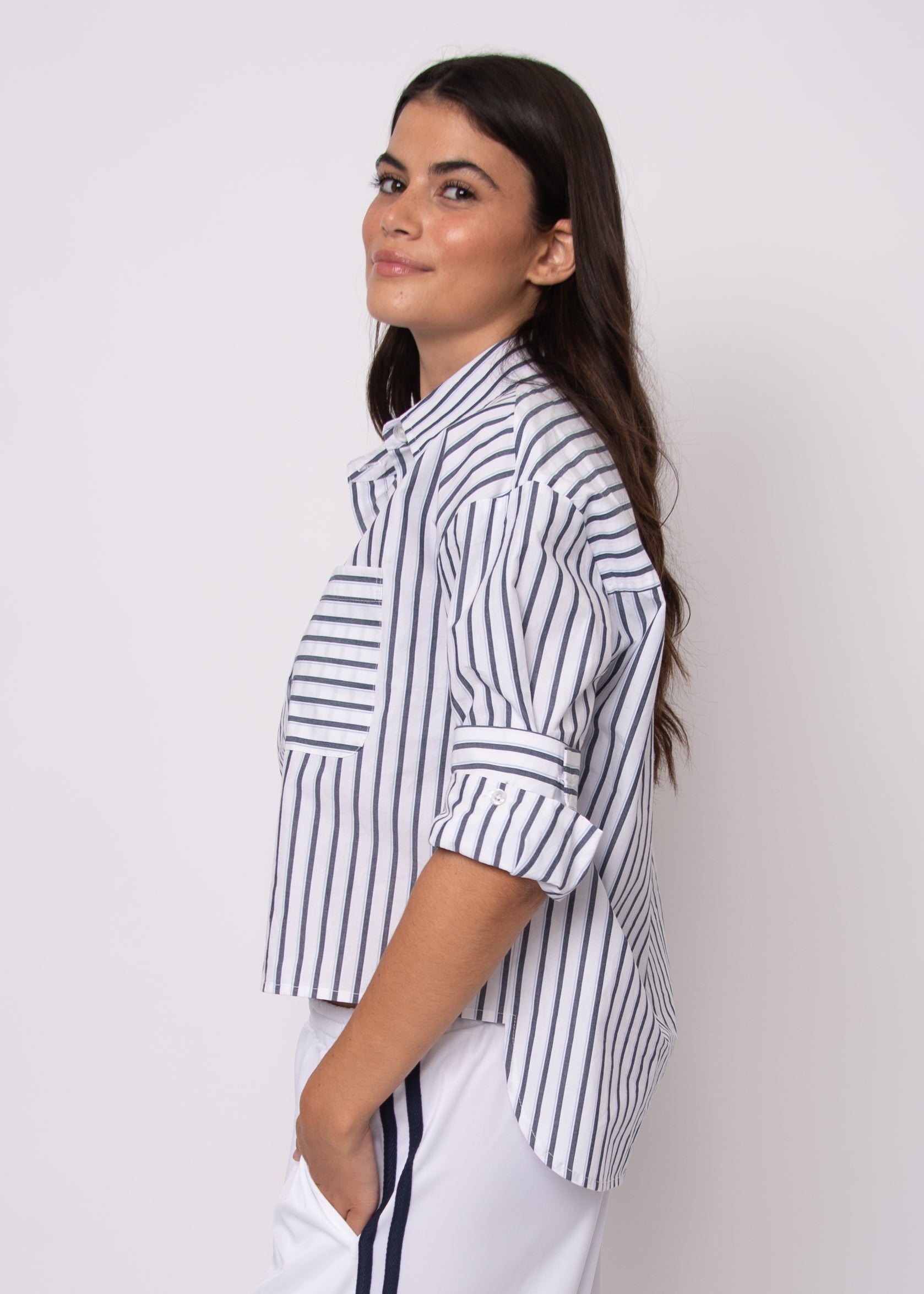 KERWIN STRIPED POPLIN TOP - WHITE