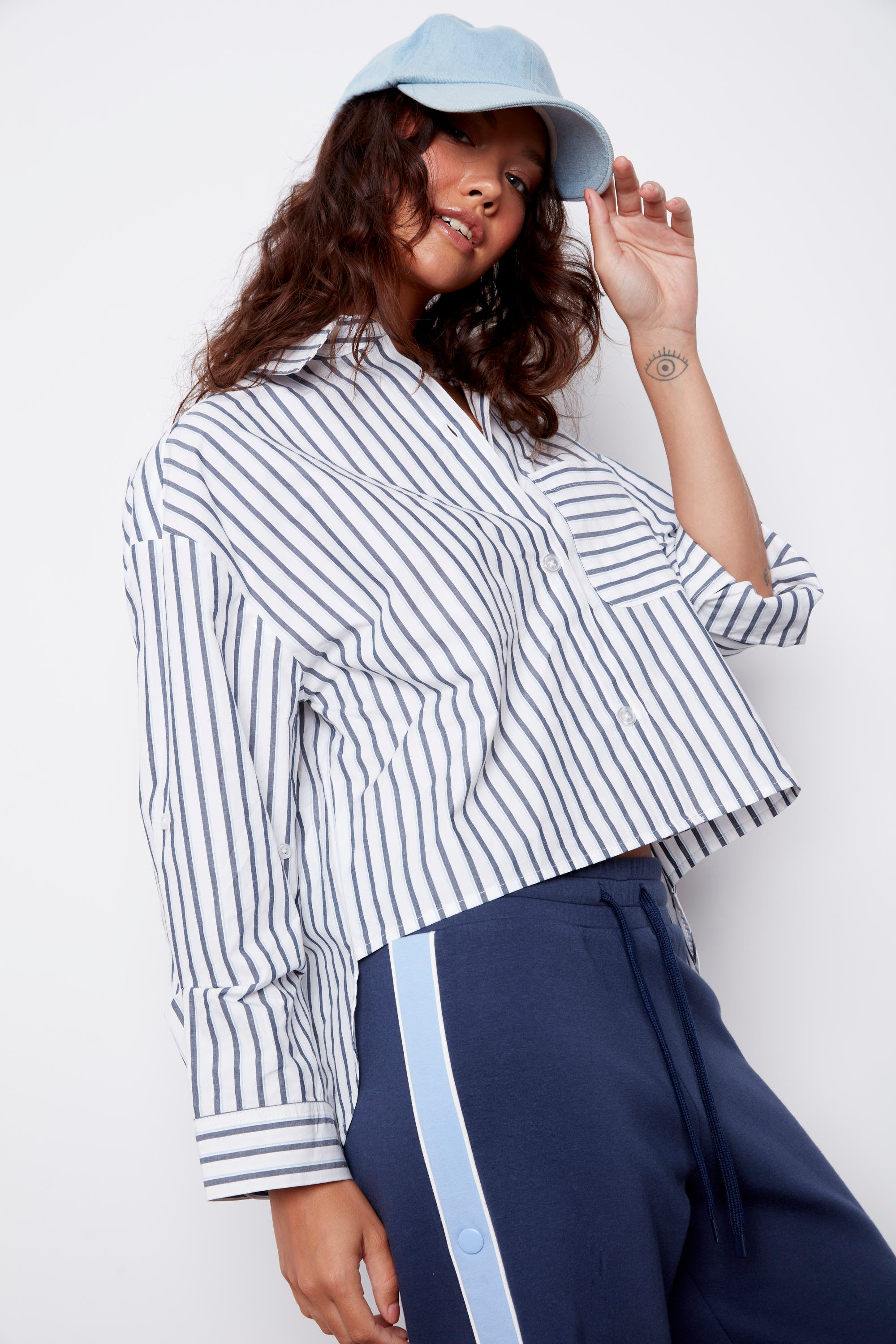 KERWIN STRIPED POPLIN TOP - WHITE