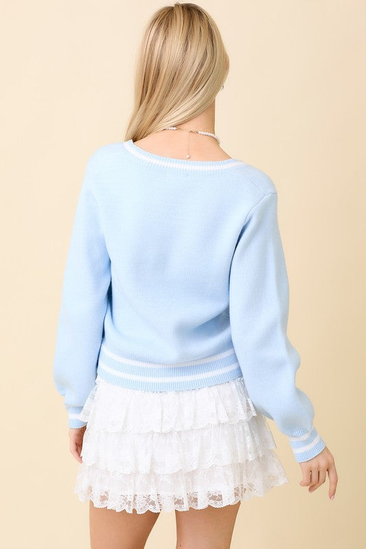 AMY BOW CARDIGAN - LIGHT BLUE