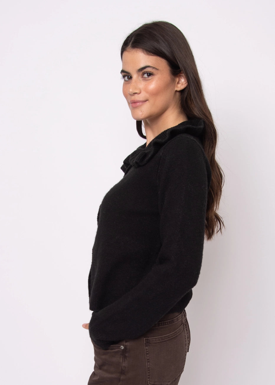 HYDRANGEA RUFFLE CARDIGAN - BLACK
