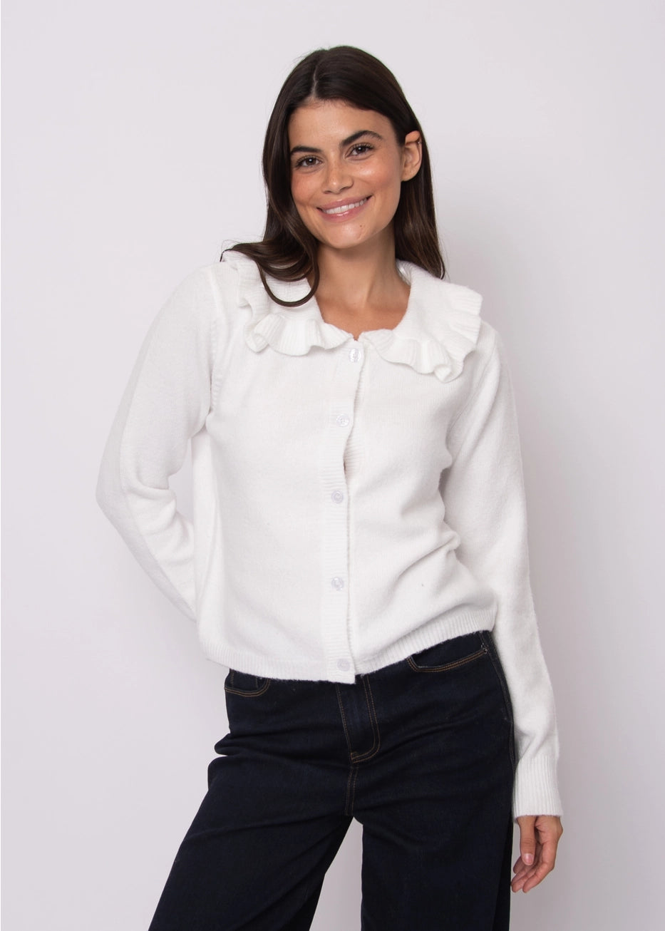 HYDRANGEA RUFFLE CARDIGAN - MARSHMELLOW
