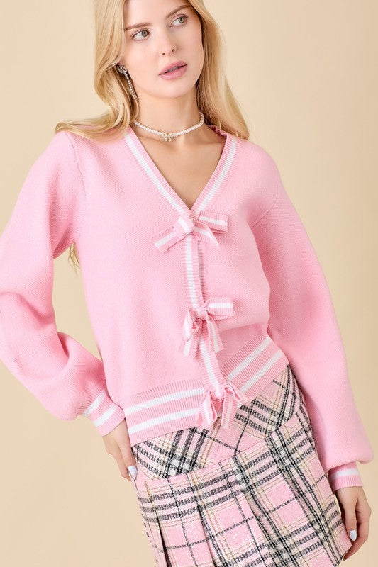 AMY BOW CARDIGAN - PINK